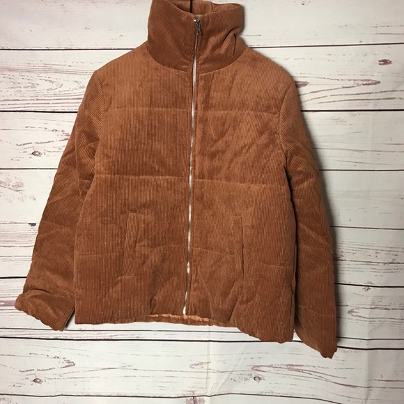 Corduroy Zip Up Puffer Jacket In Camel Sm, Med, Lg - Picture 2 of 7